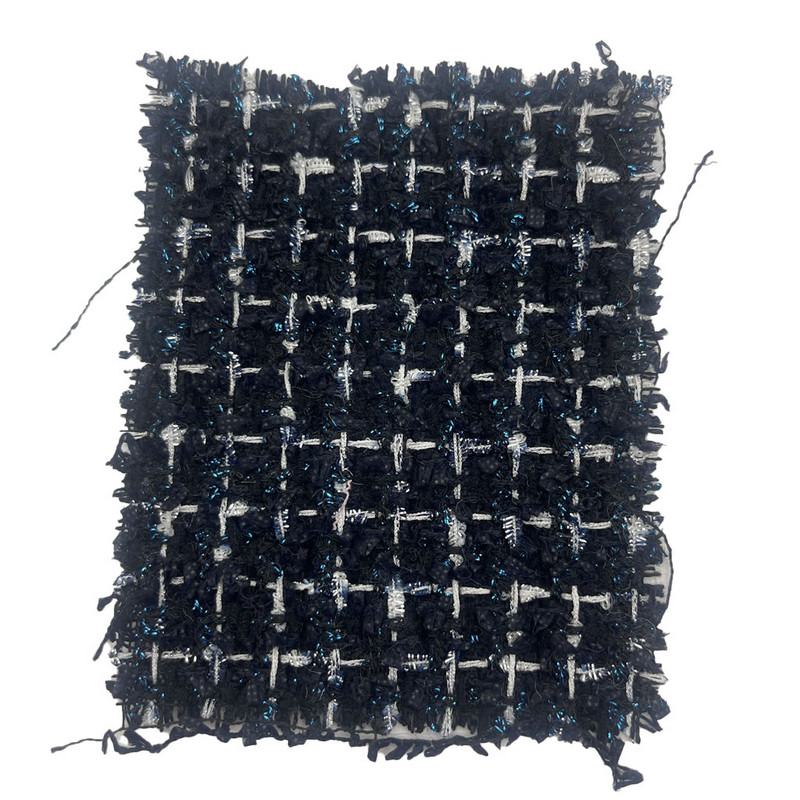 Luksus mørkeblå med blå metallisk blanding rutete tweed stoffer for dameklær 23511