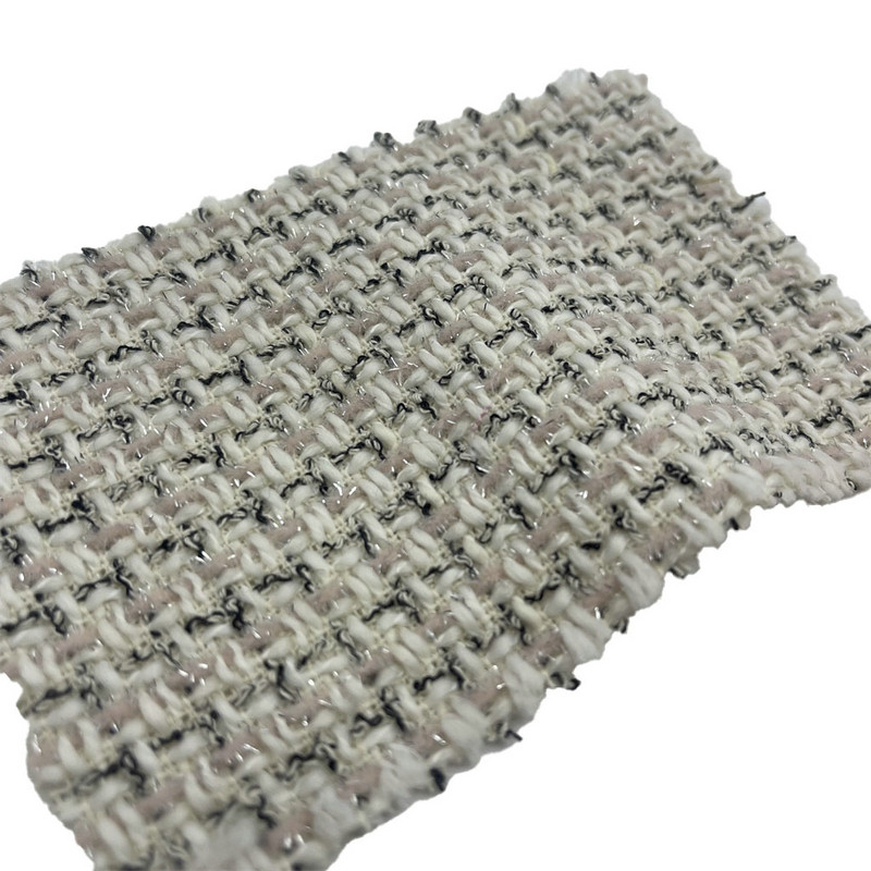 Lys rosa rutete metallisk tweed motestoffer til kjole 23523
